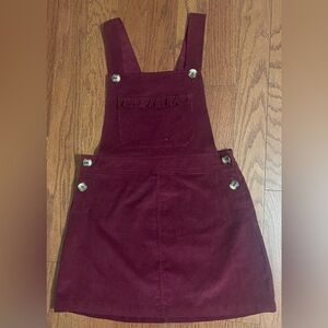 Dark Red pinafore dress with front pocket Large